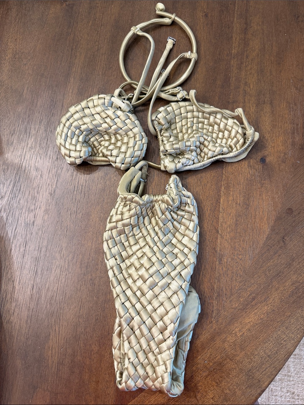 Issa boulder Woven Metallic Gold Bikini Set